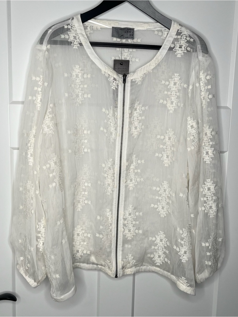 Ruff Hewn Grey Sheer Ivory Full Zip Jacket NWT Plus Size 3X
